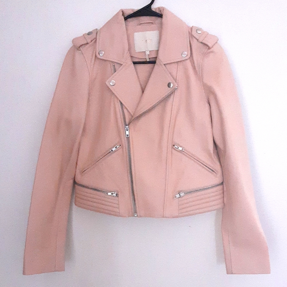 Maje Pink Leather Jacket Size 38